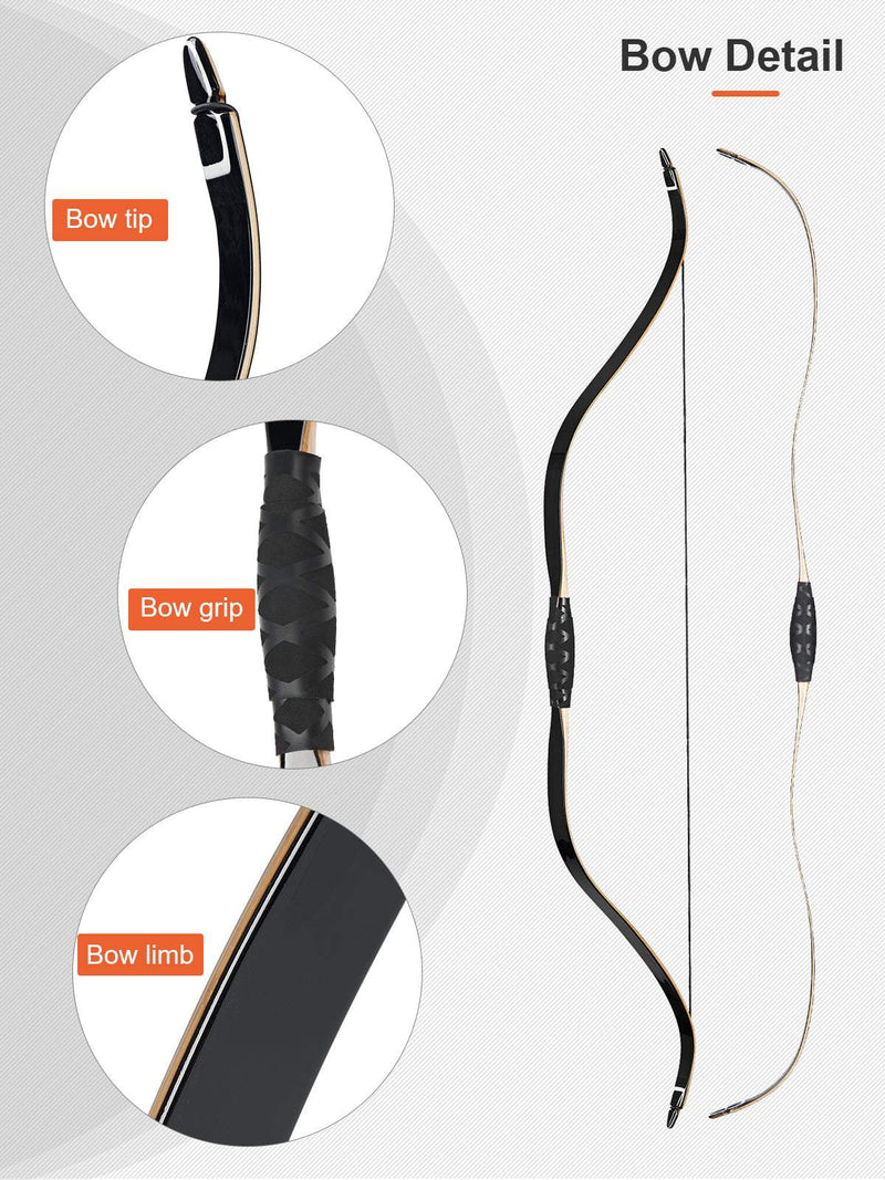 Archery 46" Traditional Horse Bow Recurve Laminated Bow Hunting Practice 25-50lbs