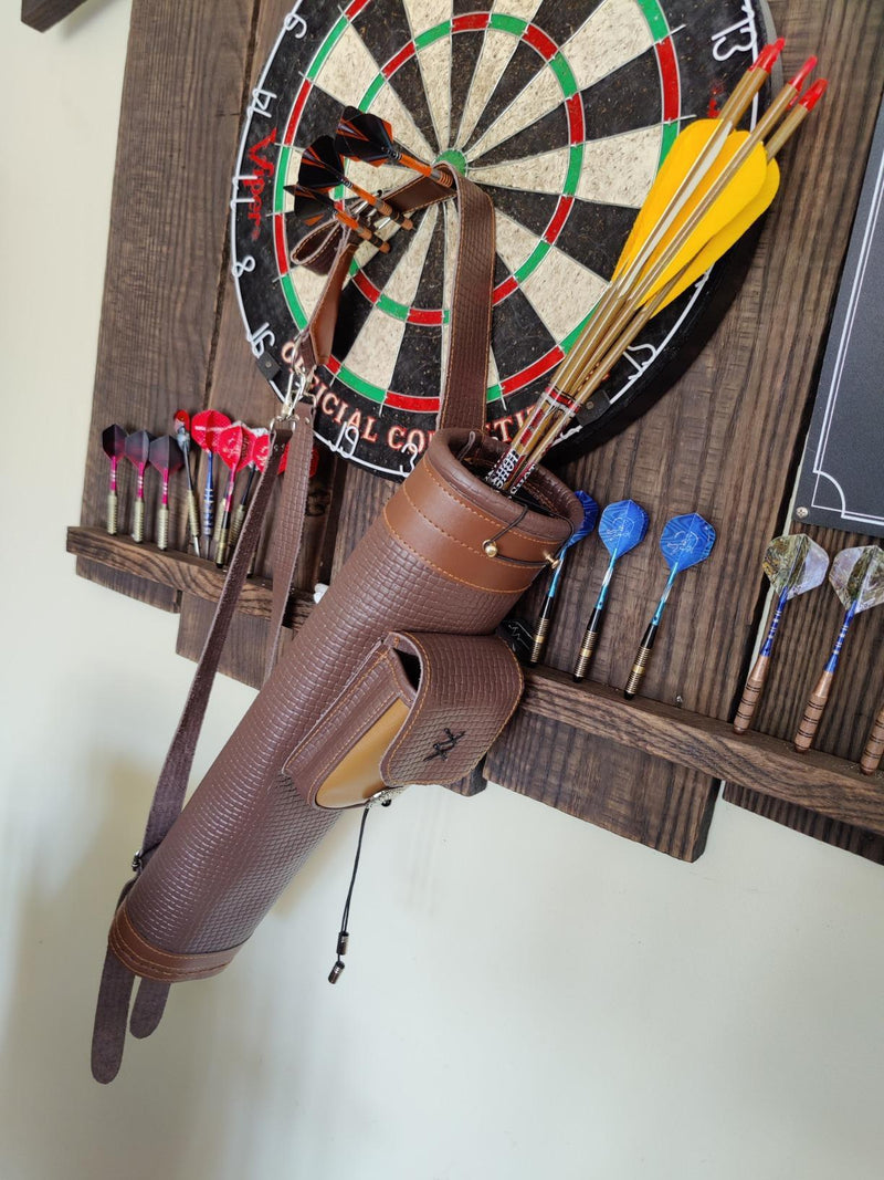 Traditional Shoulder Back Quiver Archery Leather Arrow Holder with Handmade Adjustable Straps Belt Brown