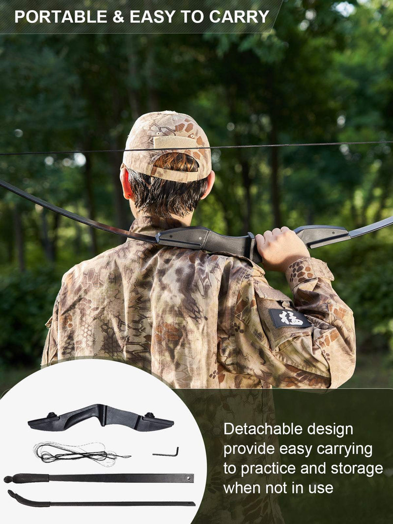 Archery 57" Ambidextrous Recurve Bow Set with Carbon Arrow for Beginner Teenagers Practice Bow Left Right Hand 20/30/40lbs