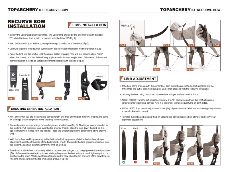 Archery 62" ILF Recurve Bow 25-60lbs Right Hand Hunting Bow Aluminum Alloy Riser