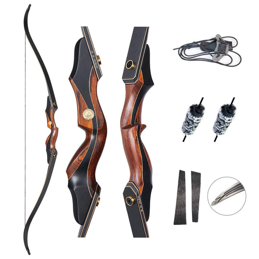 Archery  60" Hunting Recurve Bow Takedown Wood Laminated Bow RH for Outdoor Shooting 25-50lbs
