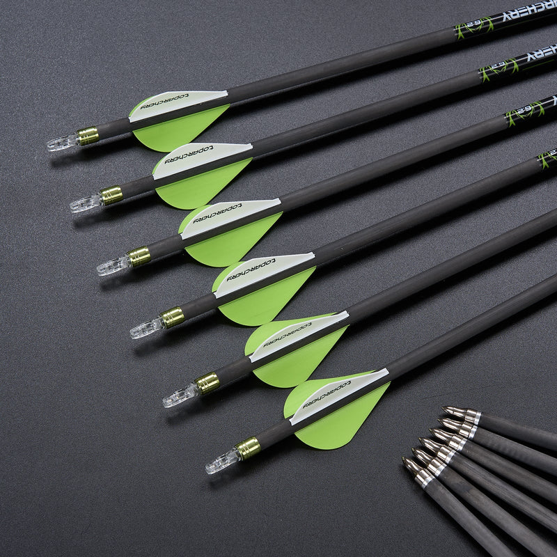 6pcs 30" Pure Carbon Arrows Straightness 0.003 Spine 300/350/400 For Recurve Compound Bow