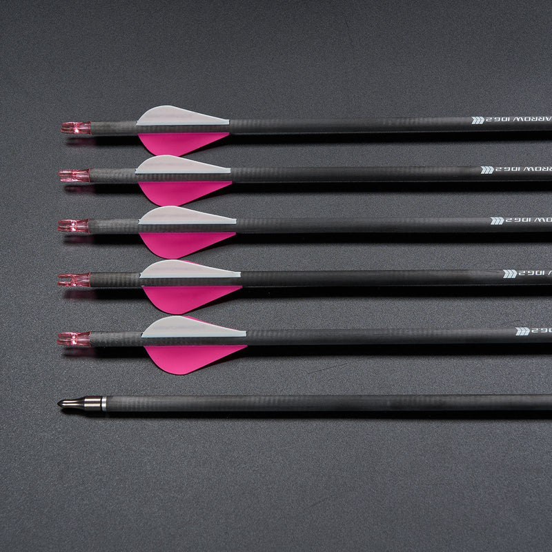 6pcs 30" Carbon Arrows Spine 300/350/400 Pink Turkey Feather Fletched Hunting Arrows