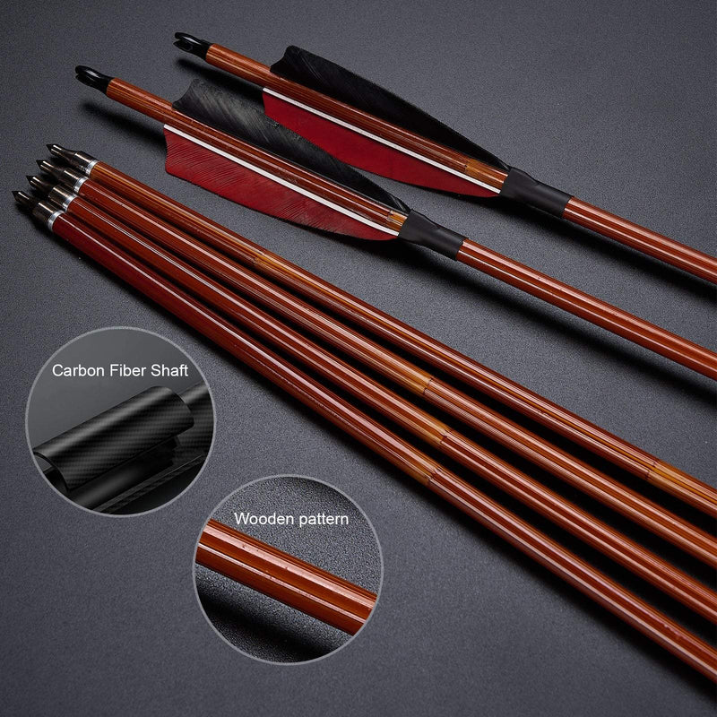 12pcs Archery 30" Turkey Feather Carbon Arrows Spine 500 Target Hunting Arrows