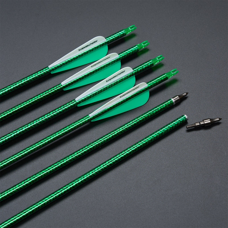 12pcs 30" Fletched Carbon Arrows with Replaceable Arrowheads for Recurve Compound Bow