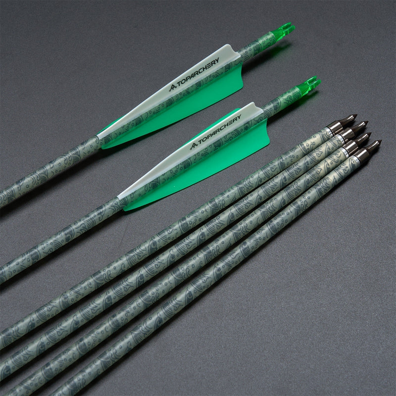 12pcs 30" Fletched Pattern Carbon Arrows SP 500 with Replaceable Arrowheads