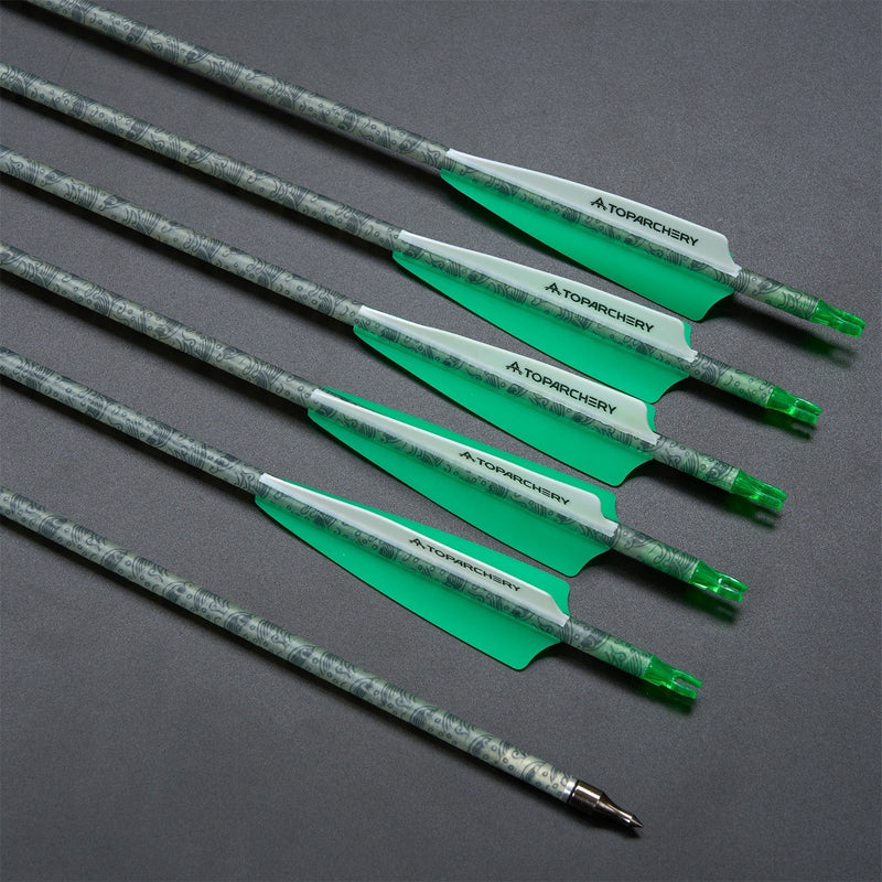 12pcs 30" Fletched Pattern Carbon Arrows SP 500 with Replaceable Arrowheads