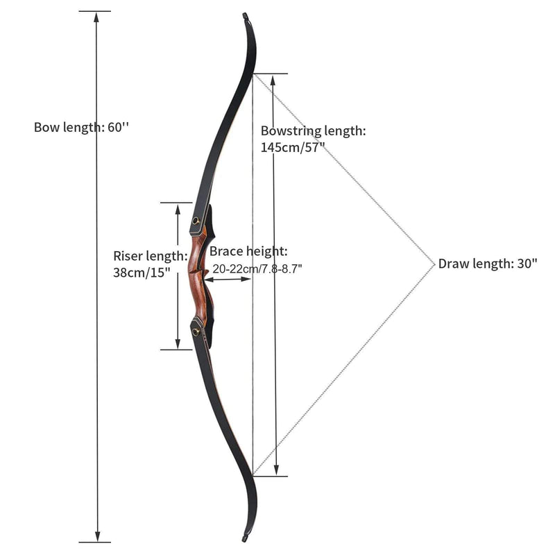 Archery  60" Hunting Recurve Bow Takedown Wood Laminated Bow RH for Outdoor Shooting 25-50lbs