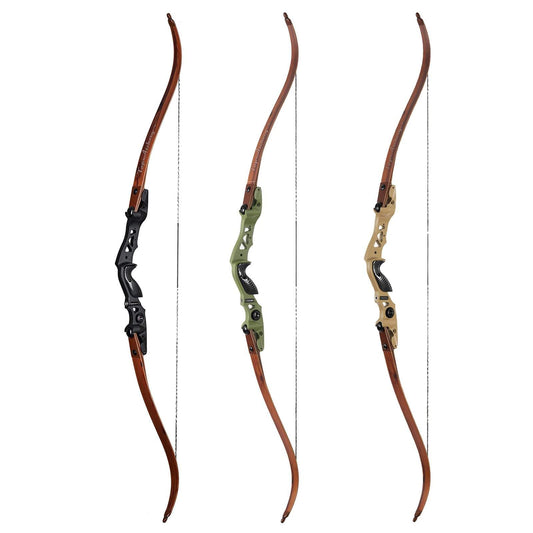 62" Archery ILF Recurve Hunting Bow RH with Carbon Sheet Wood Bamboo Laminated Limbs 25-60lbs