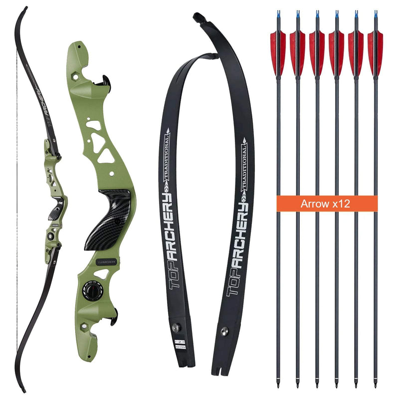 Archery 62" ILF Recurve Hunting Bow Set Aluminum Alloy Riser Right Handed Bow with 12pcs Ture Feather Arrows 25-60lbs