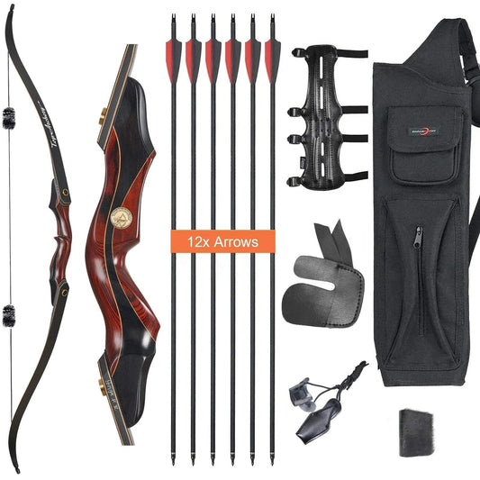 Archery 60" Takedown Recurve Hunting Bow and Arrow Set Wood Laminated Bow LH 25-50lbs