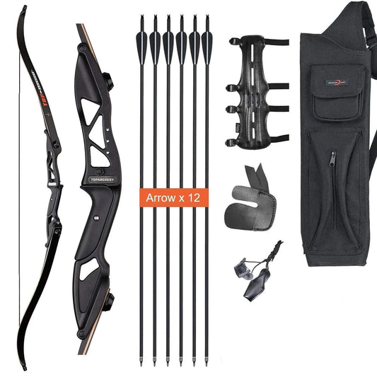 Archery 56" Takedown Recurve Bow Set Beginner Right Hand Bow 12pcs Carbon Arrows with Quiver 30-50lbs