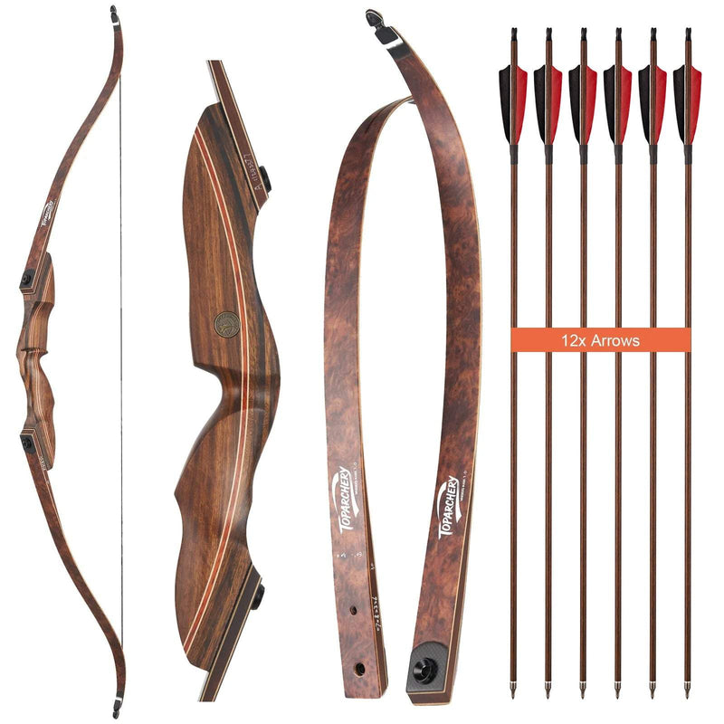 60" Archery Hunting Bow RH Wood Laminated Recurve Bow with Arrows Set 20-60lbs