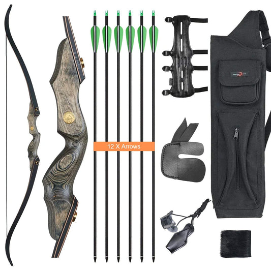 Archery 60" Wood Laminated Recurve Bow Set  LH Takedown Hunting Bow 25-50lbs