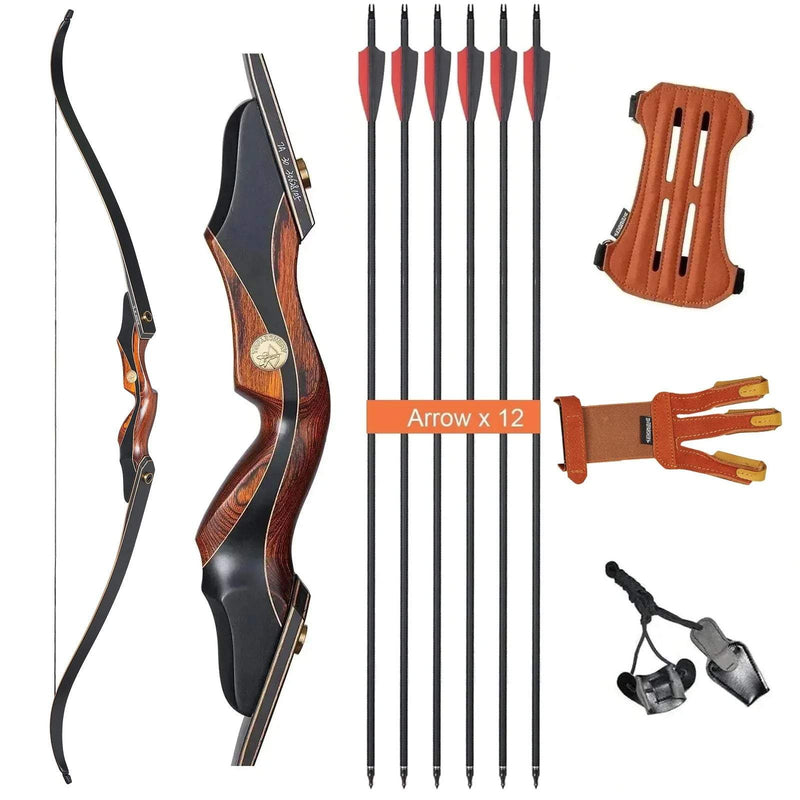Archery 60" Recurve Hunting Bow and Arrow Set Takedown Laminated Bow for Adults Right Hand 25-50lbs