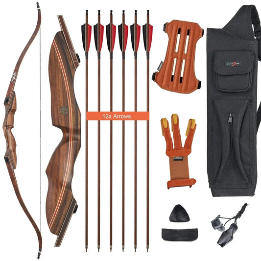 TopArchery 60" Takedown Recurve Bow Set with Bamboo Carbon Core Burl Limbs RH 25-60lbs