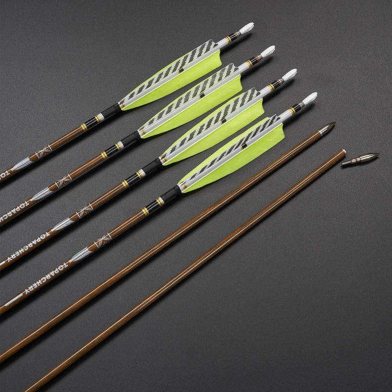 12pcs 31" Archery Pure Carbon Arrows Turkey Feather Fletched Spine 300-600