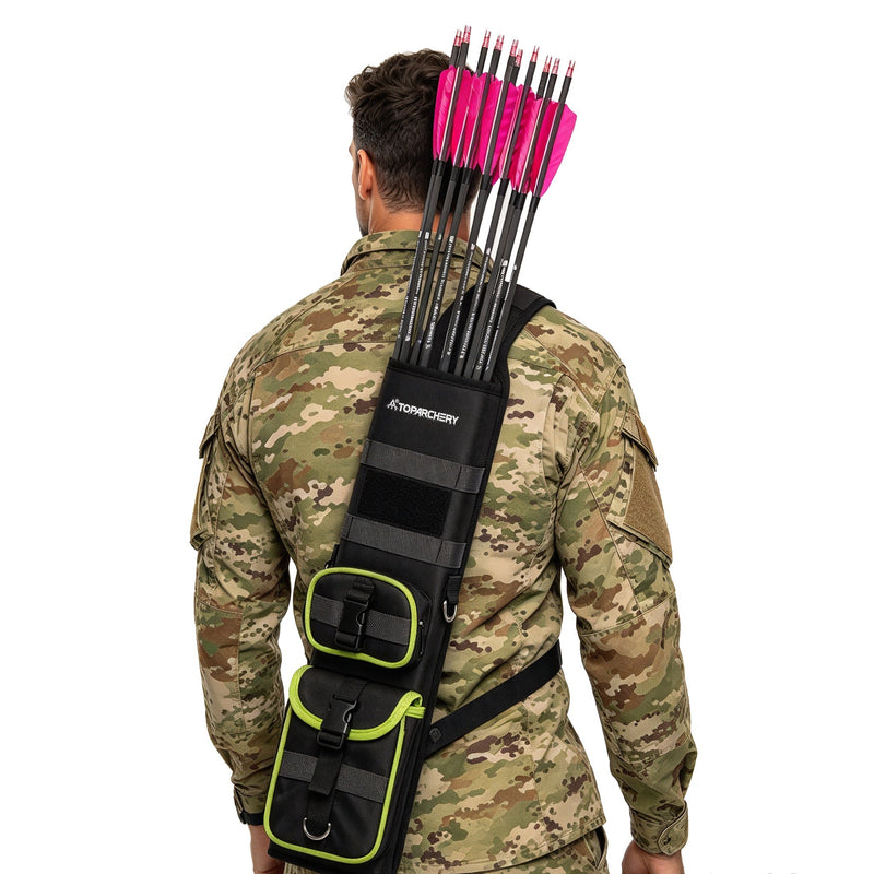 TOPARCHERY Waterproof Back Arrow Quiver with Accessory Pockets Adjustable Harness System