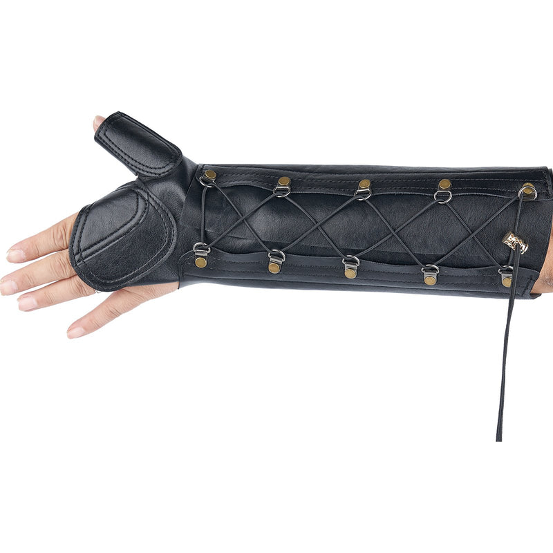 Archery Protective Gear Arm Finger Guard Protector with Adjustable Straps Black Leather