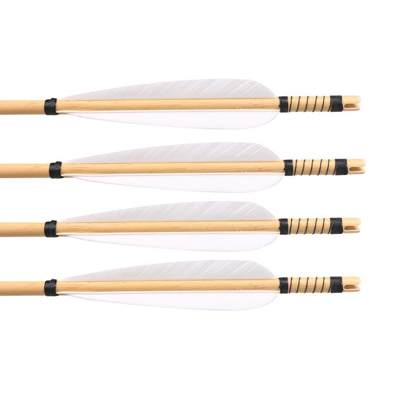 6Pcs Traditional Wooden Arrows Archery White Turkey Feathers 31.5" with Hunting Broadheads
