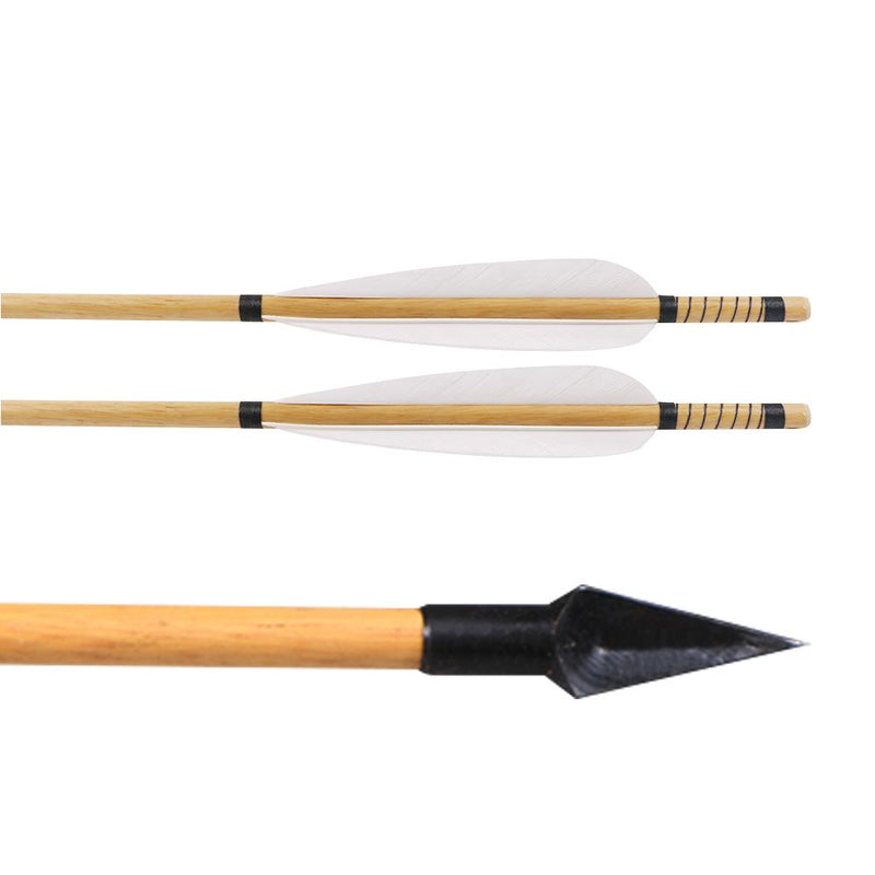 6Pcs Traditional Wooden Arrows Archery White Turkey Feathers 31.5" with Hunting Broadheads
