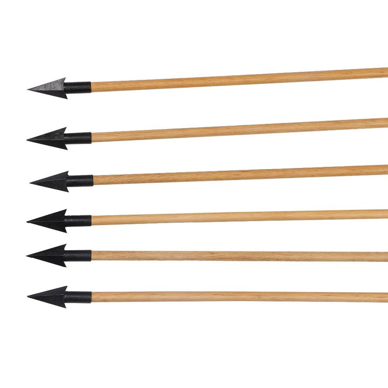 6Pcs Traditional Wood Arrows Natural Real Feather Archery 31" with Hunting Broadheads