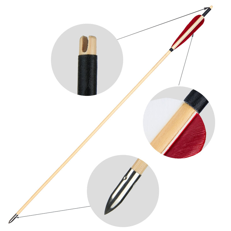 6Pcs Traditional Wooden Arrows Turkey Feather Handmade 31.5" Archery Arrows with Field Points