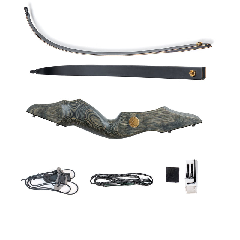 Archery 60" Wood Laminated Bow and Arrows Set Takedown Recurve Right Hand Hunting Bow with 12pcs Carbon Arrows 30-50lbs