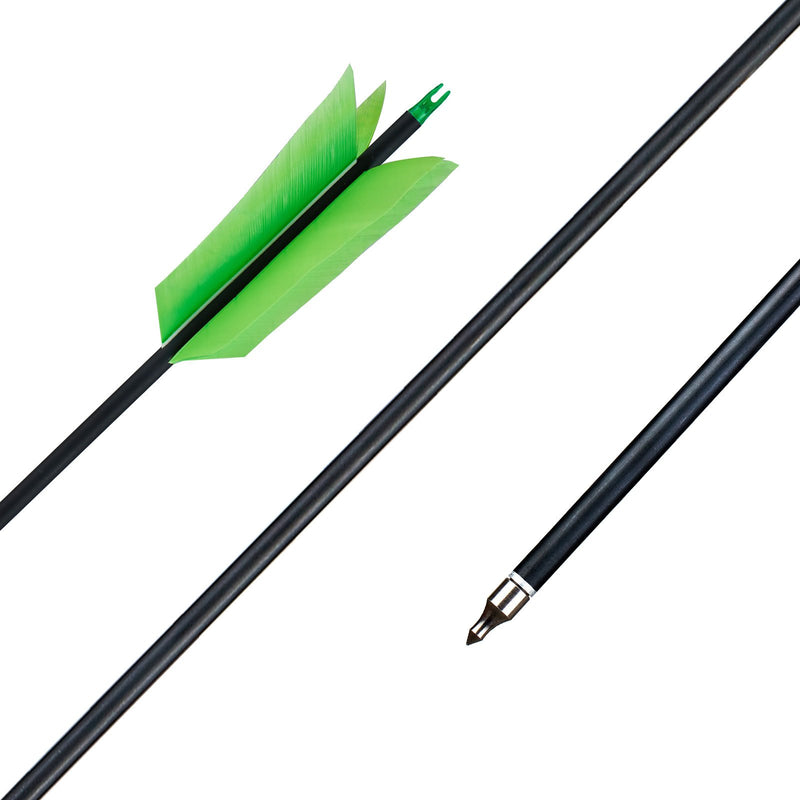 6Pcs 30.5" Archery Carbon Arrows with 4 piece Green Turkey Feathers Spine 500 for Recurve Compound Bow