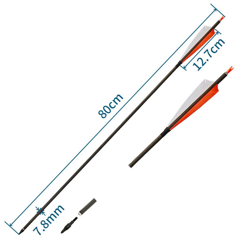 6pcs Archery 30.5" Turkey Feather Fletched Carbon Arrows Spine 400