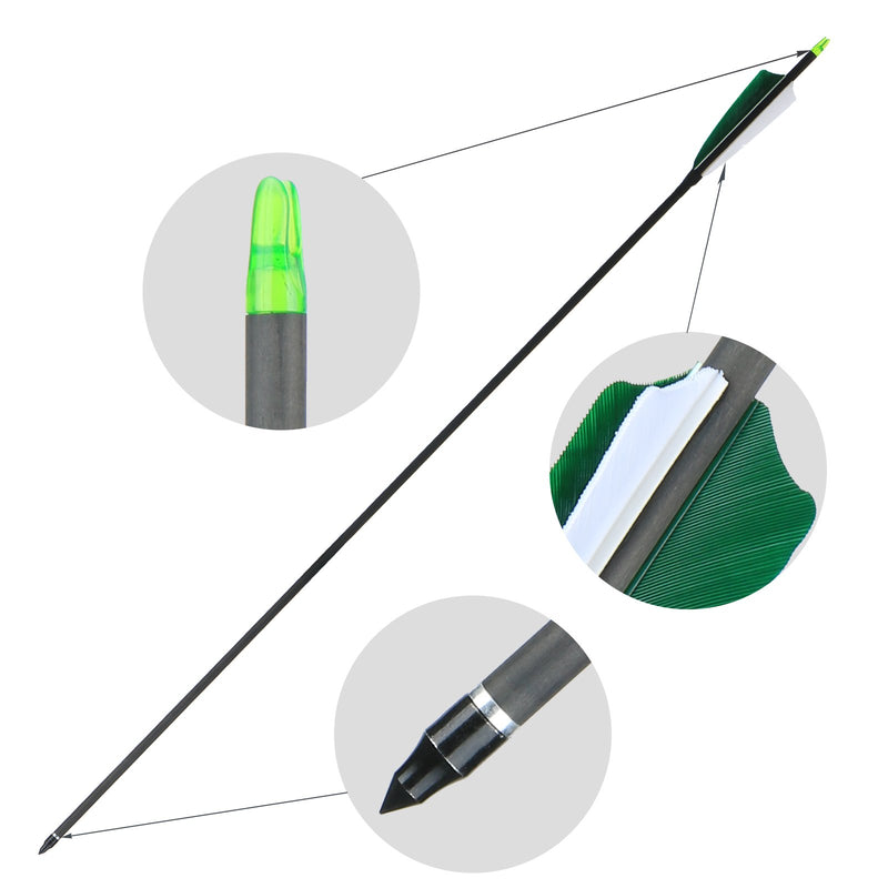 6pcs Archery 31.4" Pure Carbon Arrows Spine 400 Feather Fletched Arrows For Target Practice Shooting