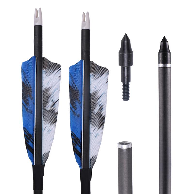 6pcs Archery 31" Turkey Feather Carbon Arrows Hunting Arrows Spine 400 with Replaceable Arrow Tips