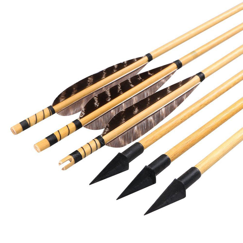Traditional Wooden Arrows Natural Real Feather Archery 31.5" with Hunting Arrowheads 6Pcs