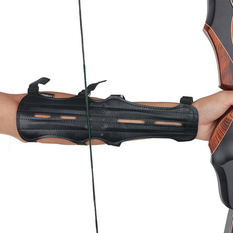 Archery Arm Guard Forearm Protector Gear Black Leather with Adjustable Straps