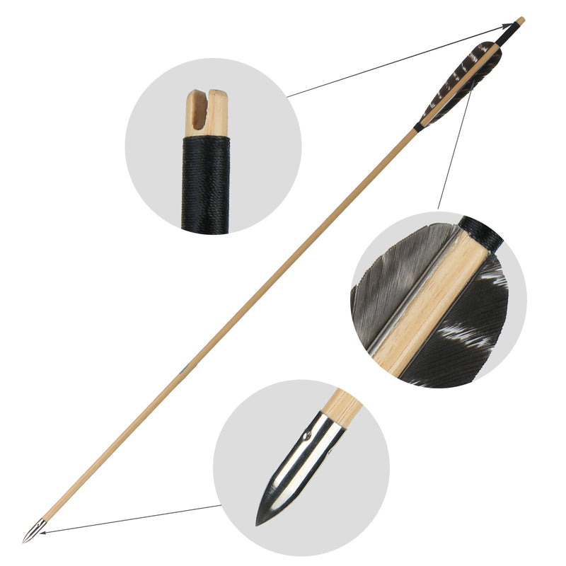 12Pcs Archery Traditional Wooden Arrows 31.5" Natural Feather Hunting Arrows For Traditional Bow