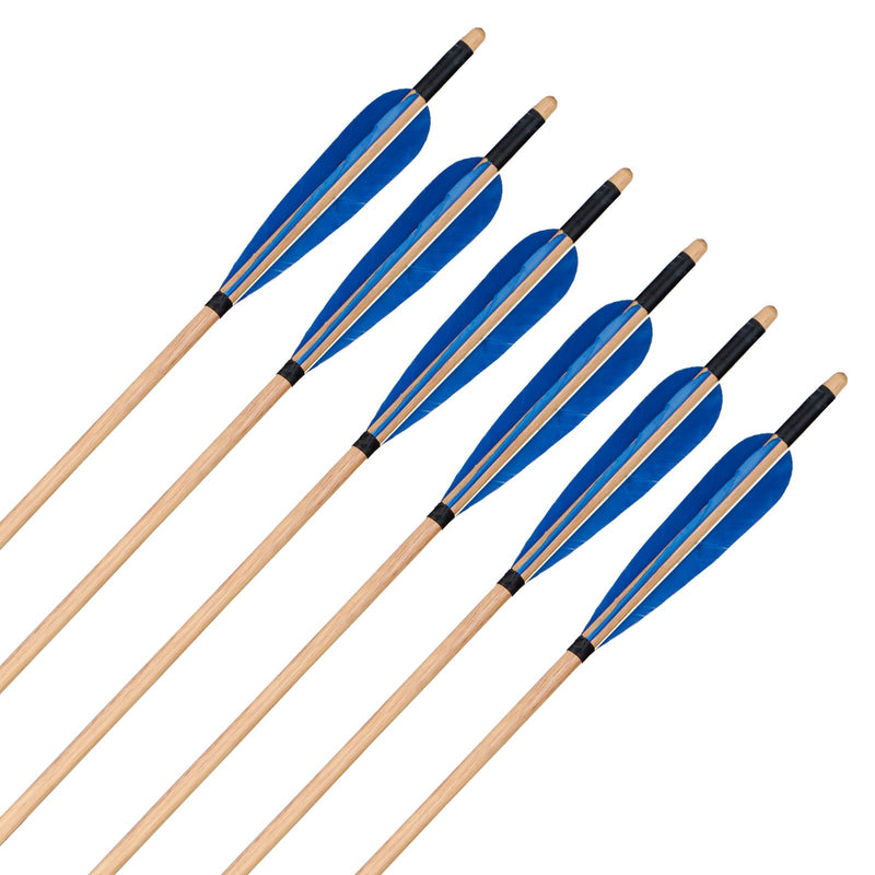 6Pcs Wooden Arrows Blue Turkey Feathers 31.5" Traditional Handmade Archery with Field Points
