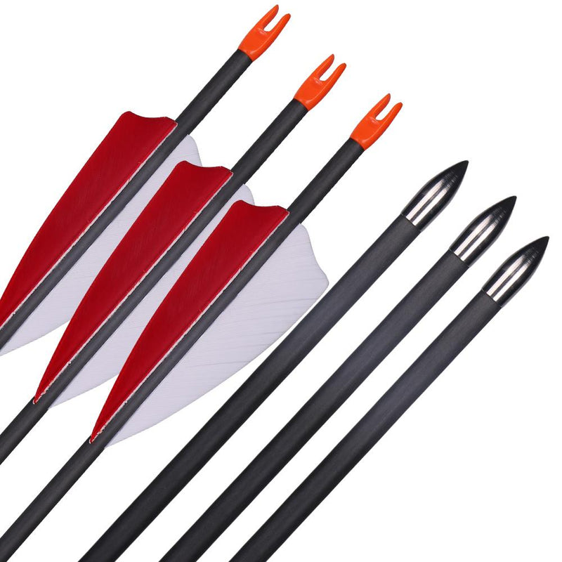 12Pcs 29" Archery Turkey Feather Pure Carbon Arrows Spine 700 for Recurve Bow Longbow