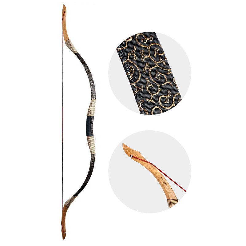 Archery 48"- 54" Traditional Recurve Bow and Wood Arrows Set Mongolian Horsebow 30-50lbs