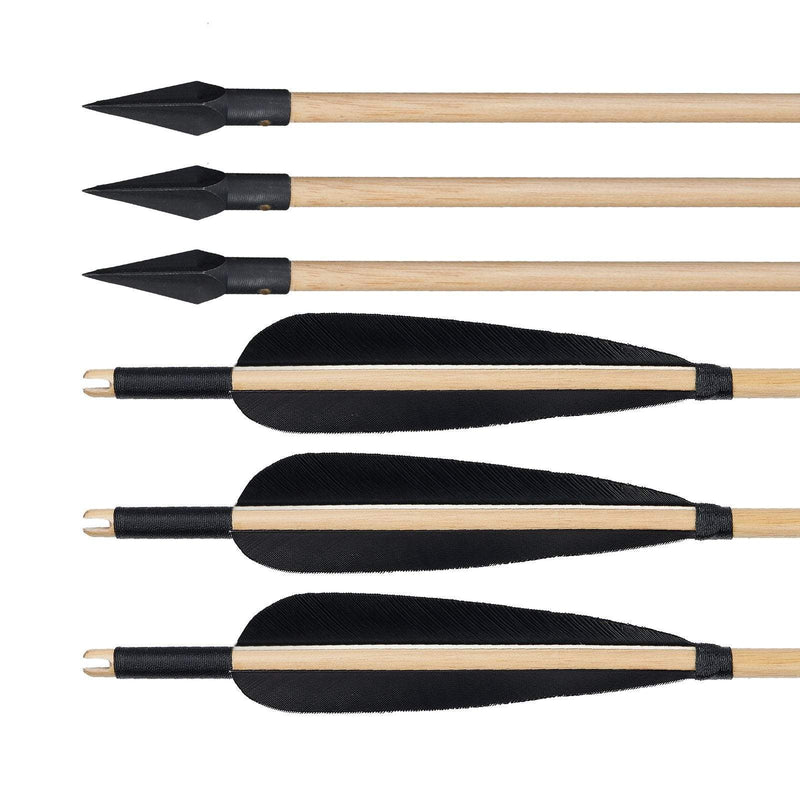 Traditional Wooden Arrows Archery 6Pcs Black Turkey Feathers 31.5" with Hunting Broadheads