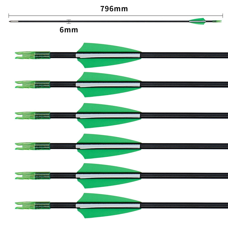 12pcs Archery Fiberglass Arrows Spine 1000 for Compound Bow Diameter 6mm with Fixed Tips