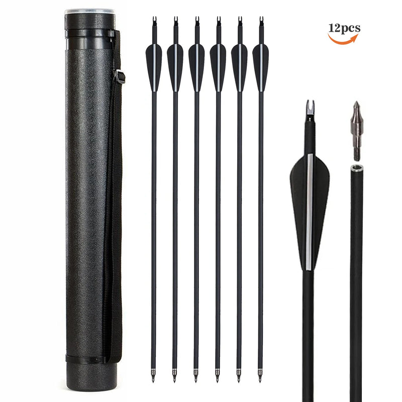 Archery Arrow and Quiver Set 12pcs Fletched Carbon Arrows with Adjustable Arrow Tube 63-105cm