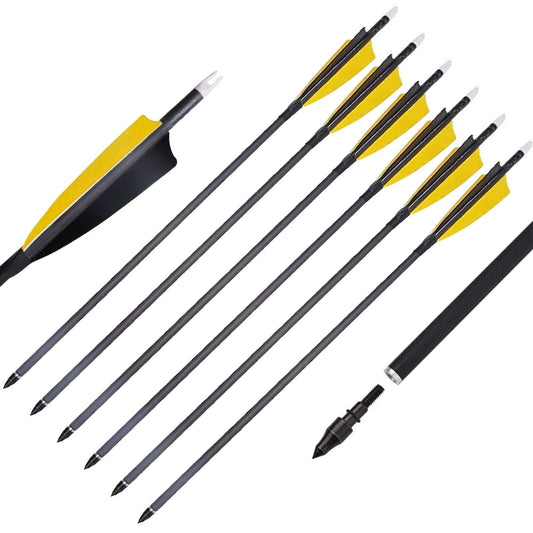 6pcs Archery 32.6" Turkey Feather Fletched Pure Carbon Arrows Spine 400 for Recurve Compound Bow