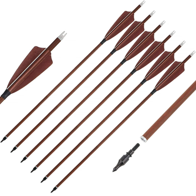 6Pcs 31.4" Pure Carbon Arrows Turkey Feather Archery Spine 400 with Replaceable Arrowheads