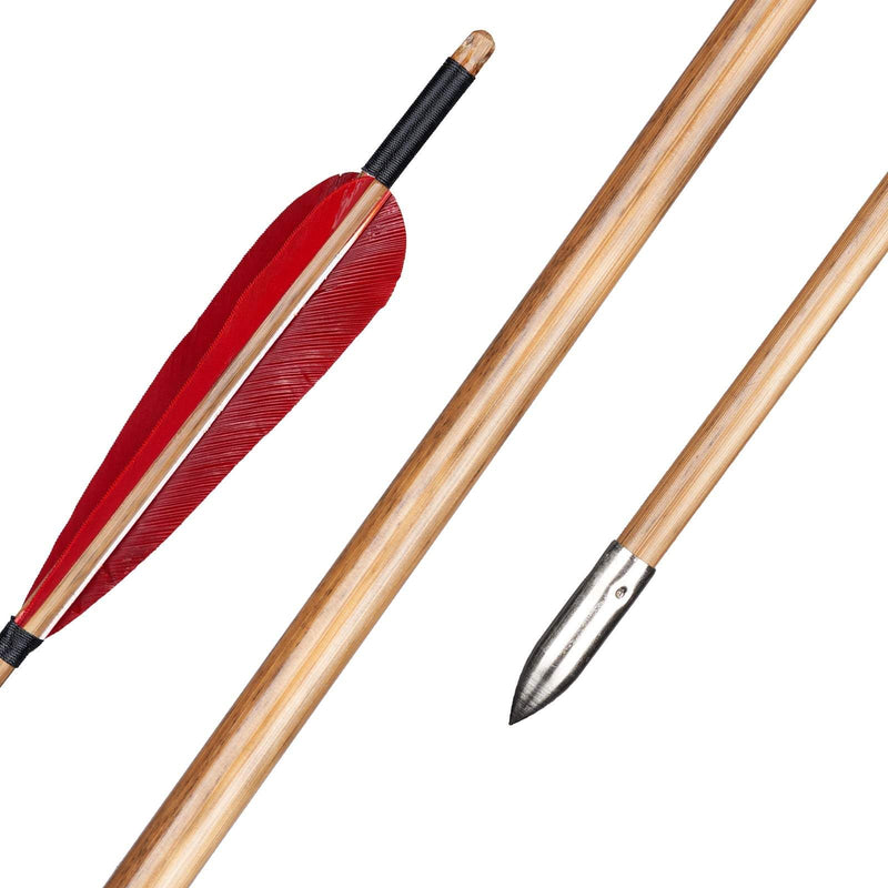 6Pcs 32" Bamboo Arrows Red Turkey Feathers Handmade Archery with Hunting Target Points