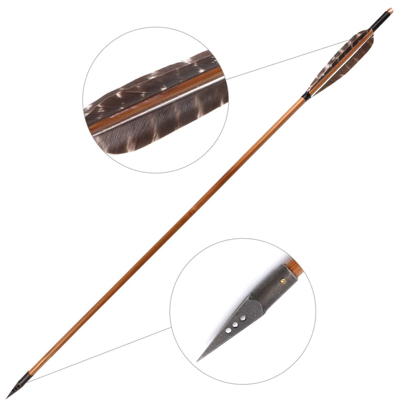 6Pcs Bamboo Arrows Natural Real Feathers Traditional Handmade Archery 31" with Hunting Broadheads