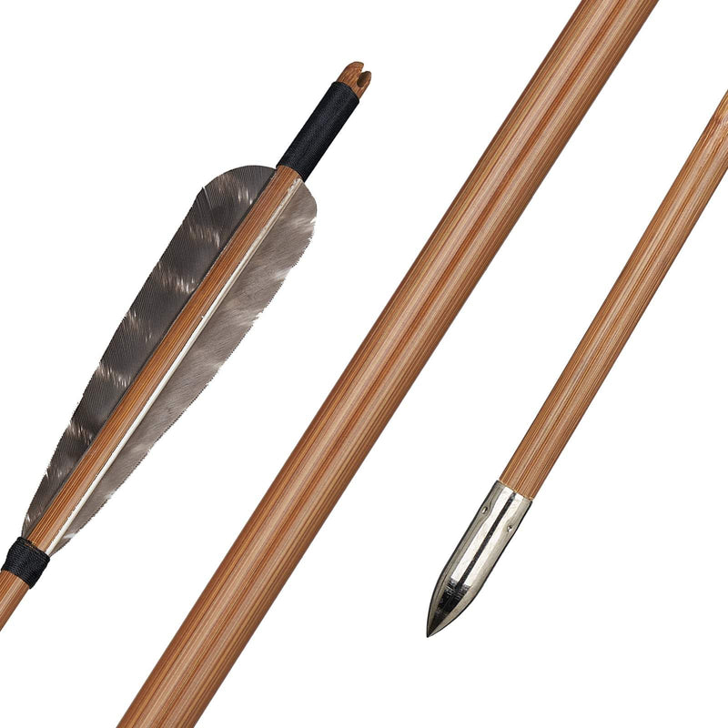 6Pcs Bamboo Arrows Natural Real Feathers Traditional Handmade Archery 33" with Hunting Target Points