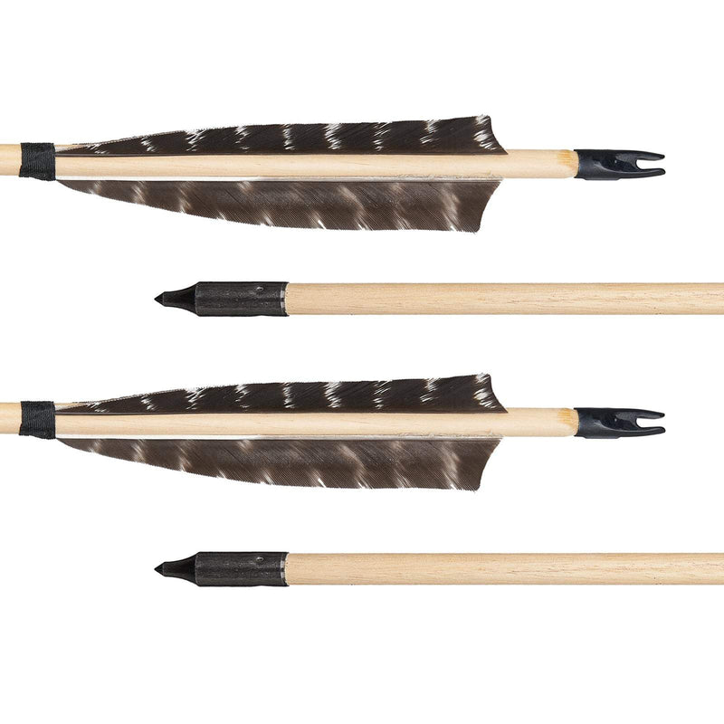 12Pcs Archery 32" Traditional Wooden Arrows with 5" Natural Feather Hunting Arrows for Traditional Bow