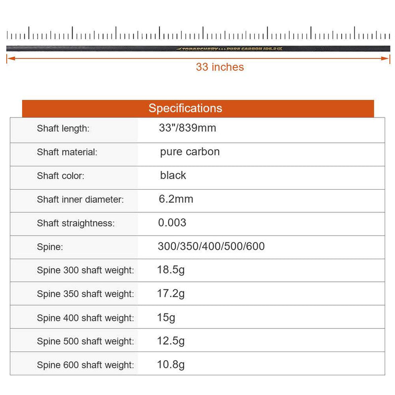 12pcs Archery 33" Pure Carbon Arrow Shafts Straightness 0.003 Spine 300-600 For Recurve Compound Bow