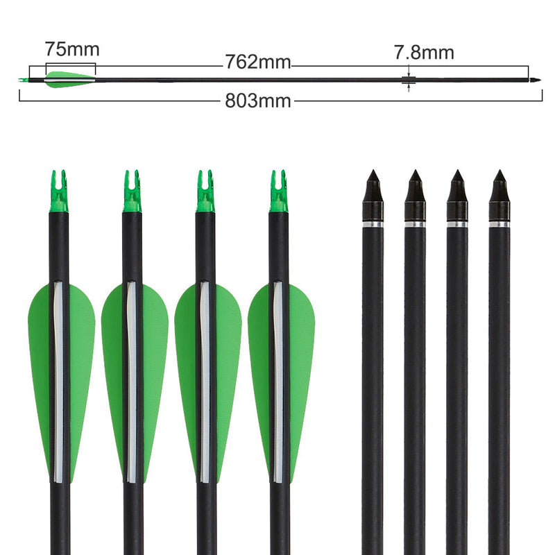 12pcs Archery 30" Fletched Carbon Arrows ID 6.2mm with Replaceable Arrowheads for Recurve Compound Bow