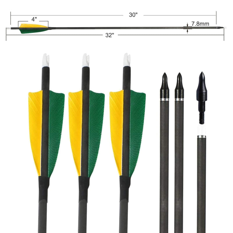 6pcs Archery 31" Turkey Feather Carbon Arrows Spine 400 Target Practice Arrows For Recurve Compound Bow